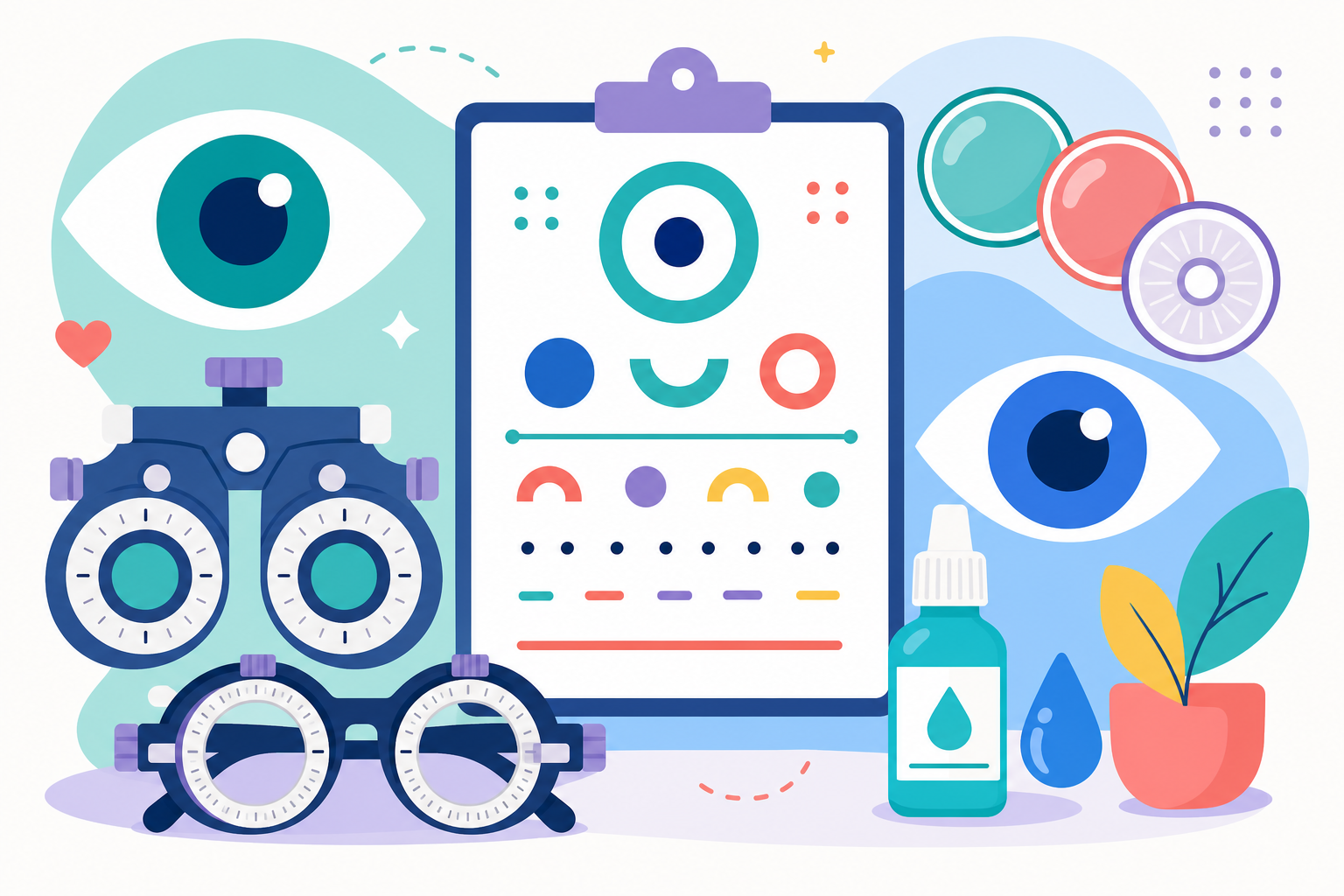 Ilustração colorida de avaliação visual gerada por IA